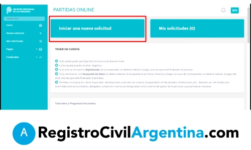 Paso 3 - Una vez dentro da click en iniciar una nueva solicitud